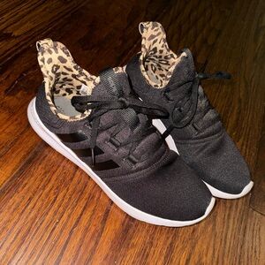 Women’s leopard adidas cloud foam tennis shoes